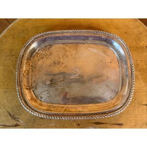 vintage silver-plated serving tray rope-edge border engraved crest unicorn (7115